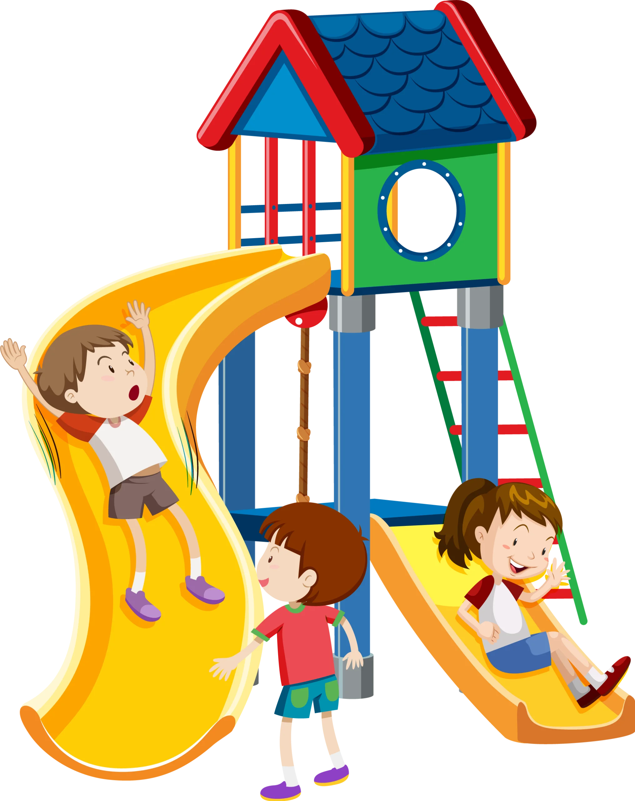 Cheerful Children's Playground Clipart with Colorful Sliding and Climbing Structure