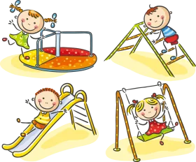 Cheerful Children's Playground Equipment Cartoon Clipart Illustration
