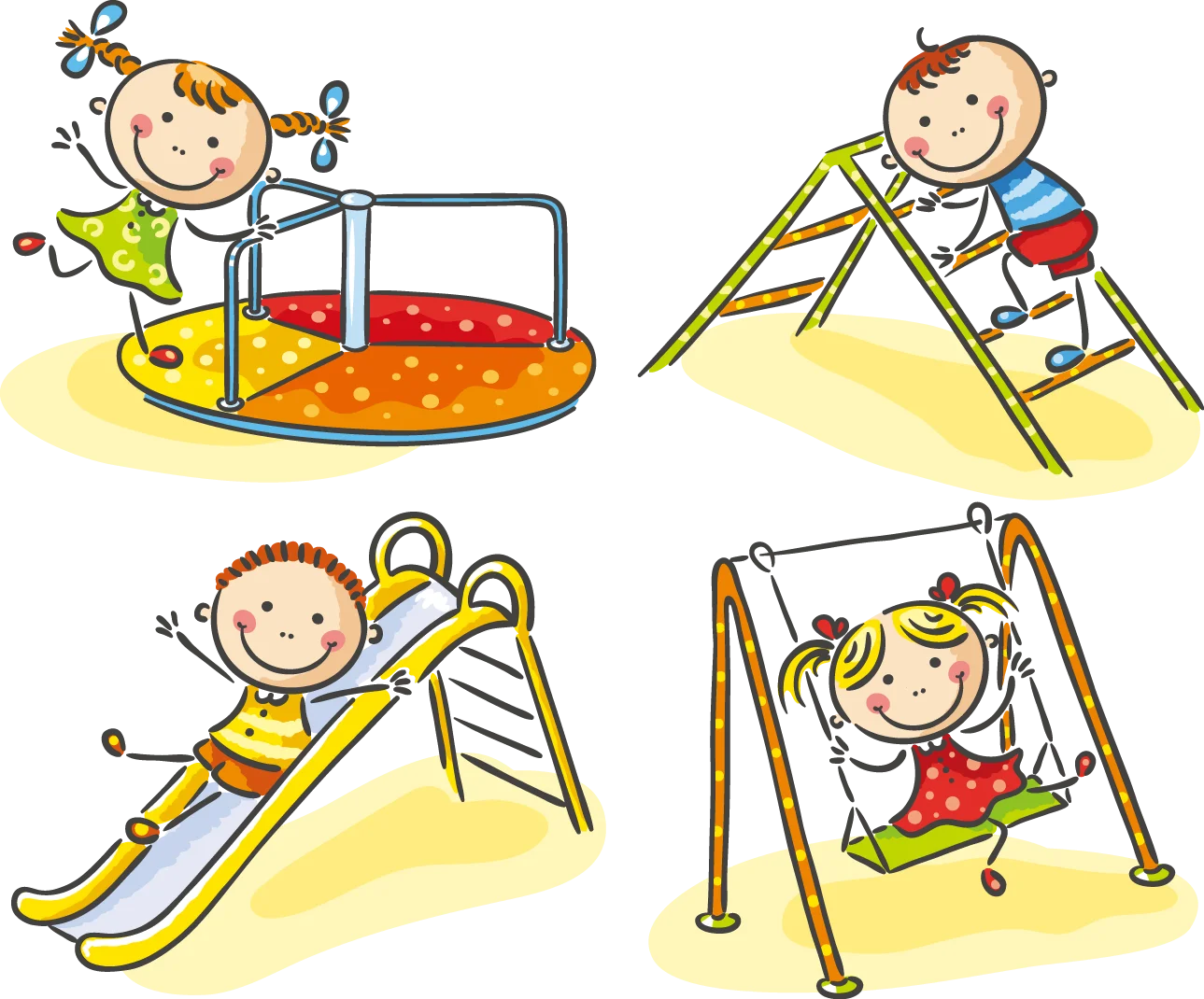 Cheerful Children's Playground Equipment Cartoon Clipart Illustration