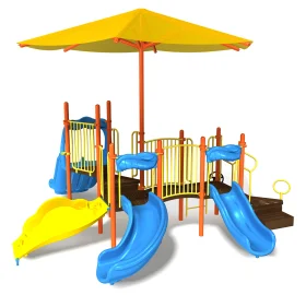 Cheerful Colorful Children's Playground Clipart with Slides and Umbrella