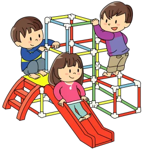 Children Playing on Colorful Geometric Climbing Structure Clipart Illustration