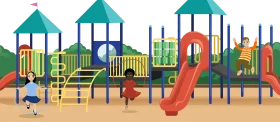 Colorful and Engaging Children's Playground Clipart Illustration with Multiple Play Structures