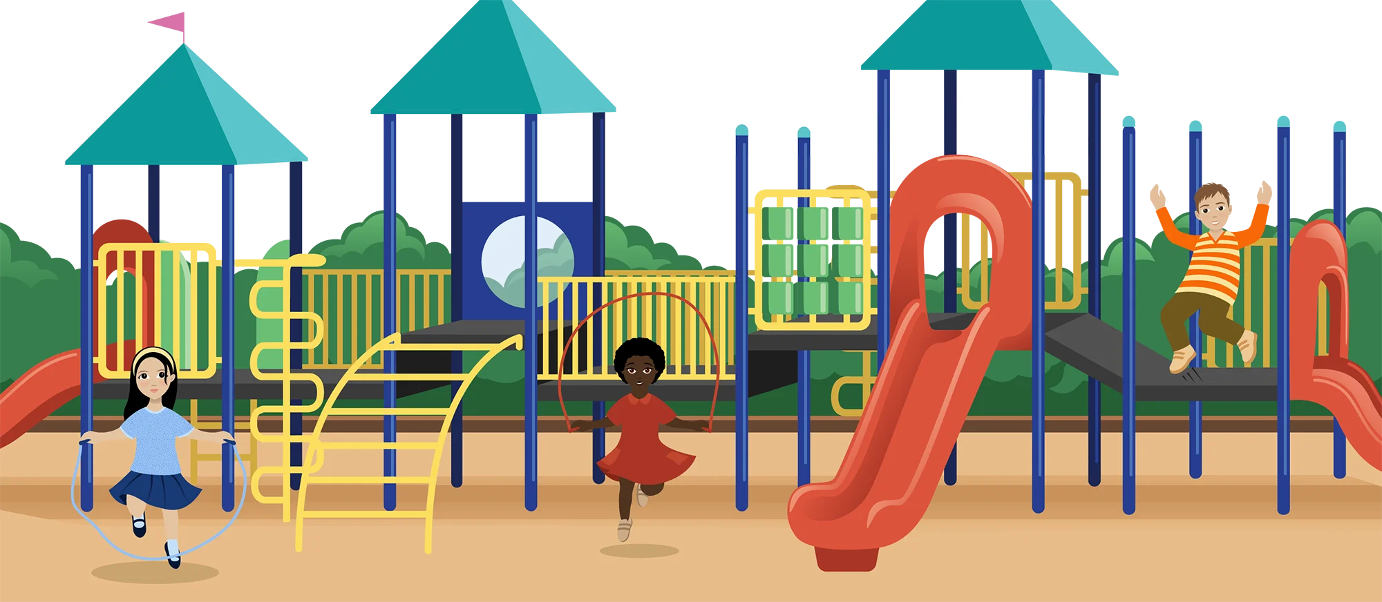 Colorful and Engaging Children's Playground Clipart Illustration with Multiple Play Structures