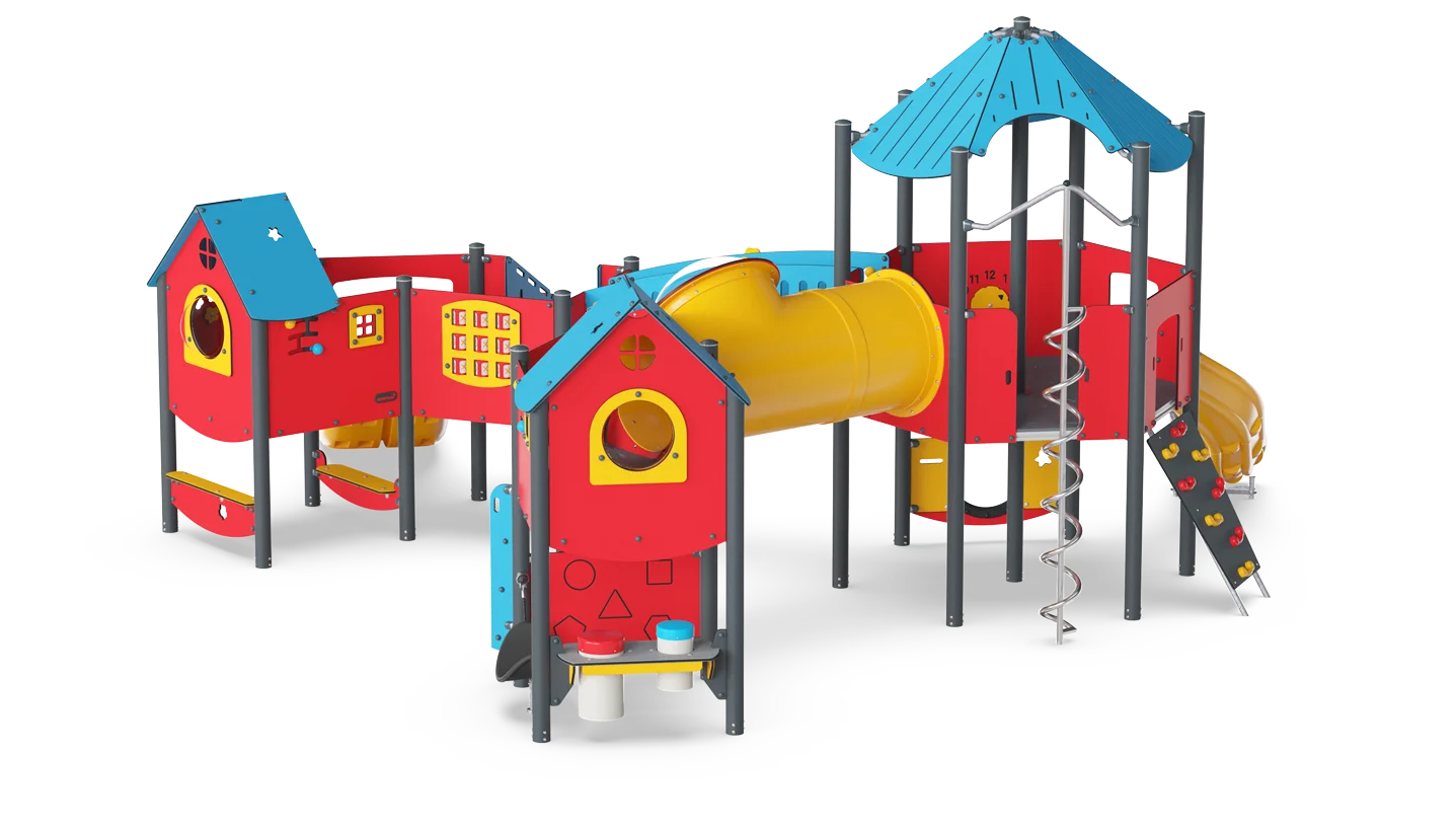 Colorful Children's Playground Clipart with Connected Modular Play Structures
