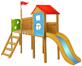 Colorful Children's Playground Clipart with Wooden Structure and Slide