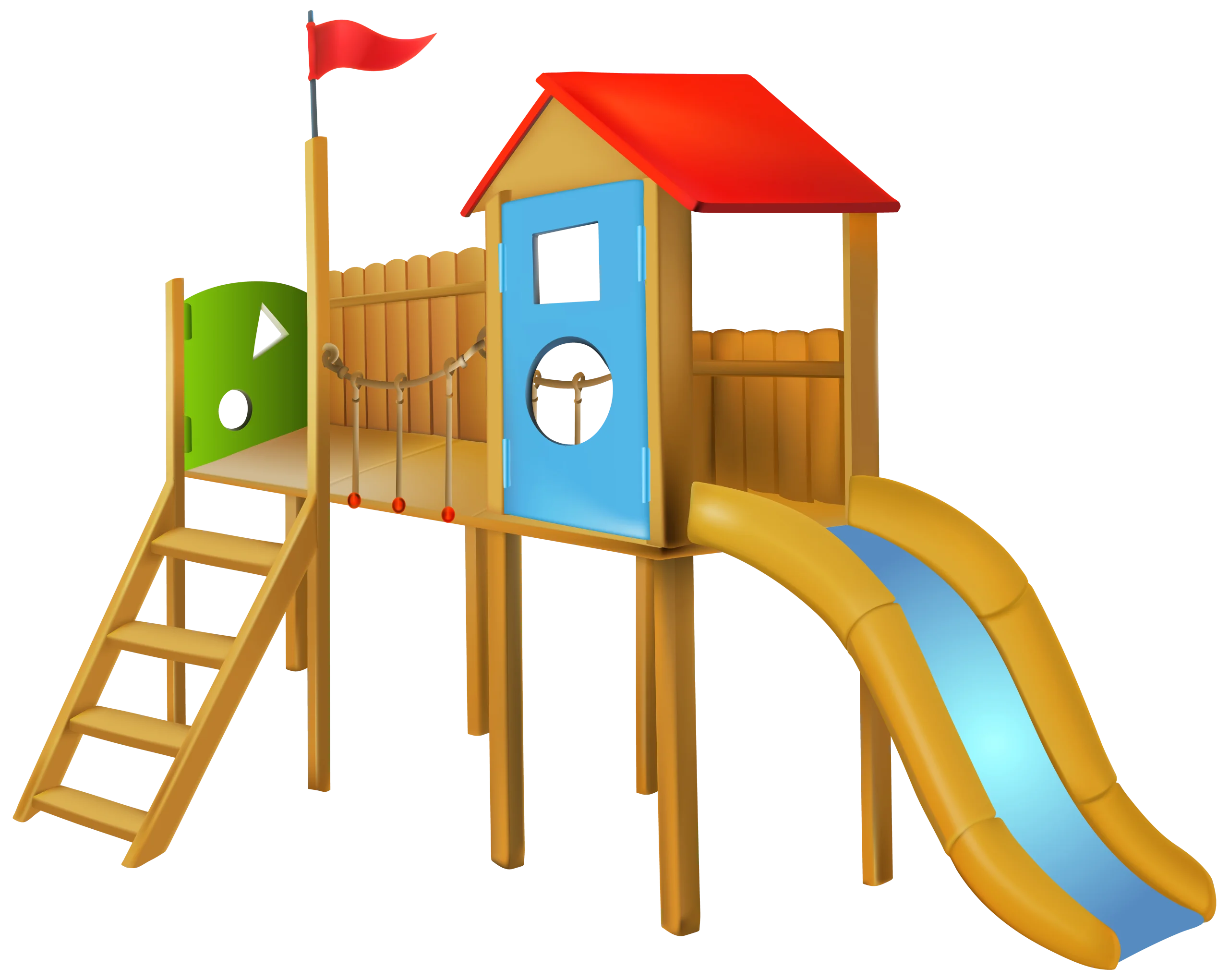 Colorful Children's Playground Clipart with Wooden Structure and Slide