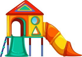 Colorful Geometric Playground Clipart with Spiral Slide and Elevated Platform