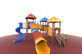 Colorful Outdoor Children's Playground Clipart with Sliding Tubes and Platforms