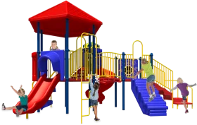 Colorful Playground Clipart with Multiple Slides and Climbing Structures
