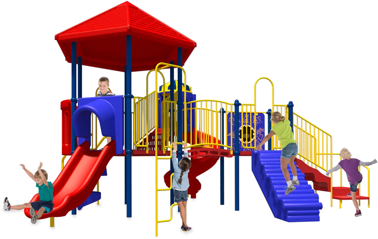 Colorful Playground Clipart with Multiple Slides and Climbing Structures