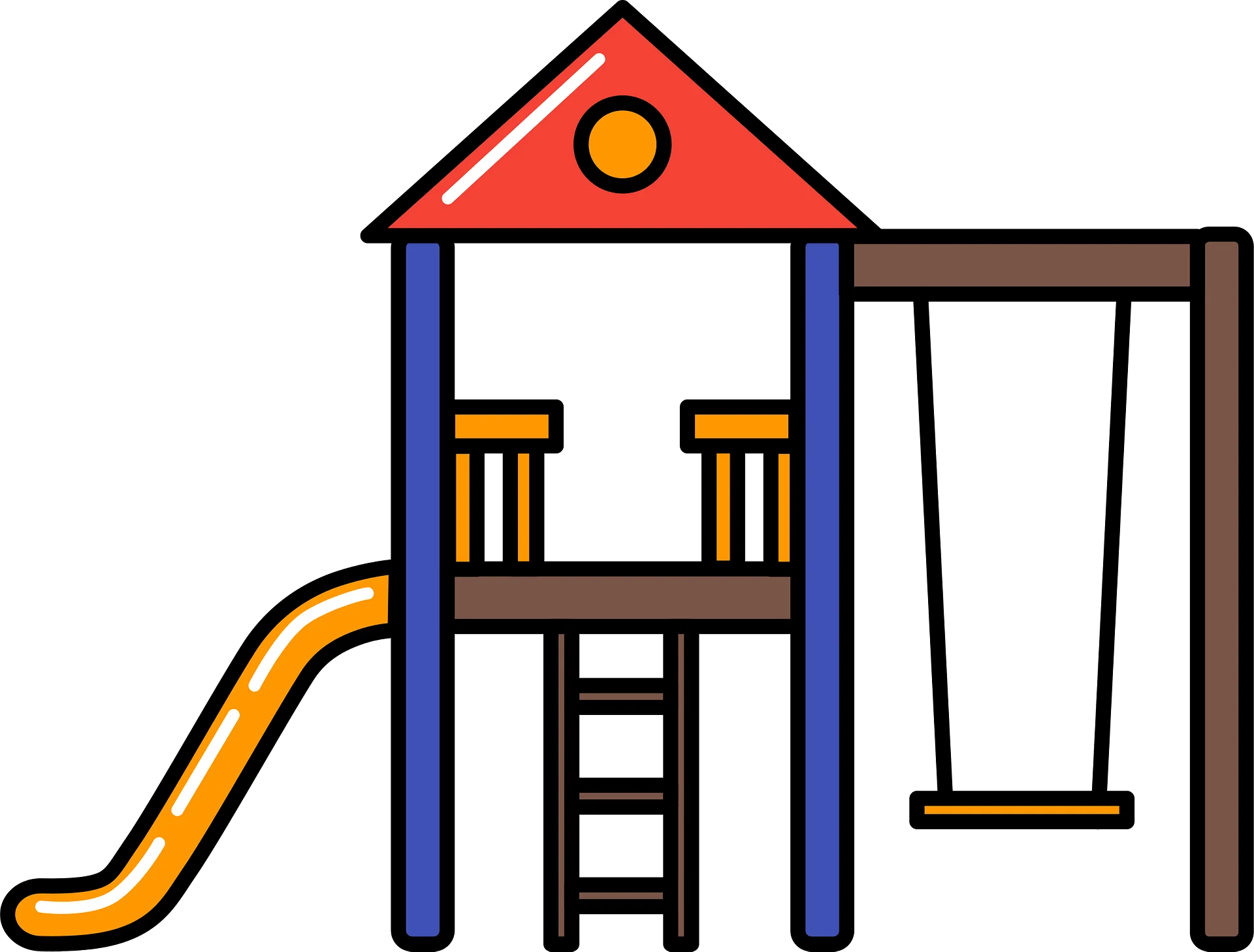 Colorful Playground Clipart with Slide, Swing, and Elevated Play Structure