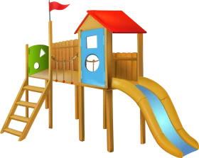 Colorful Wooden Playground Equipment Clipart with Slide and Flag