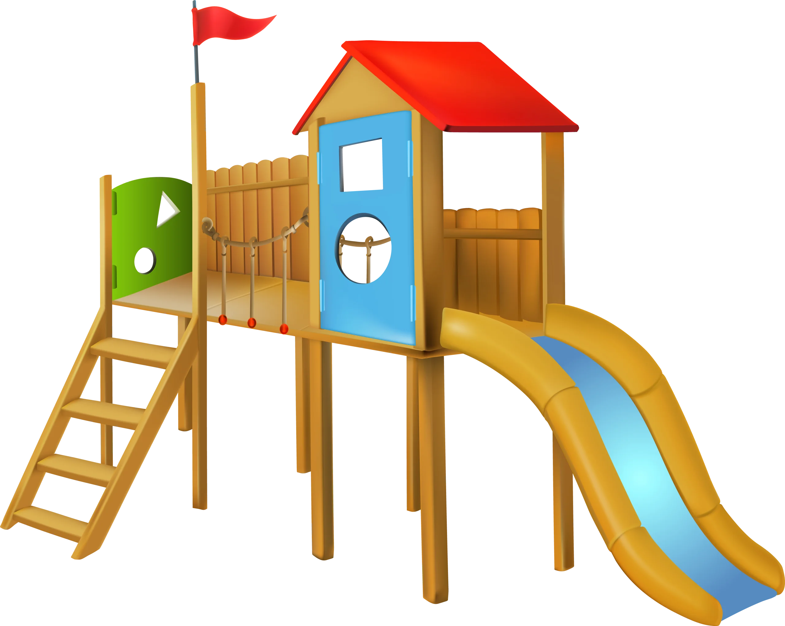 Colorful Wooden Playground Equipment Clipart with Slide and Flag
