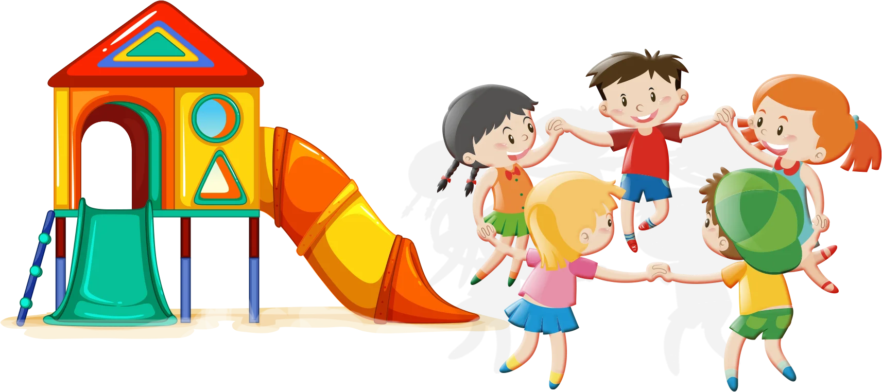 Playful Children Enjoying Colorful Playground Clipart with Slide and Fun