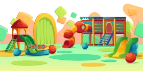Whimsical Colorful Playground Clipart with Exciting Play Structures and Slides