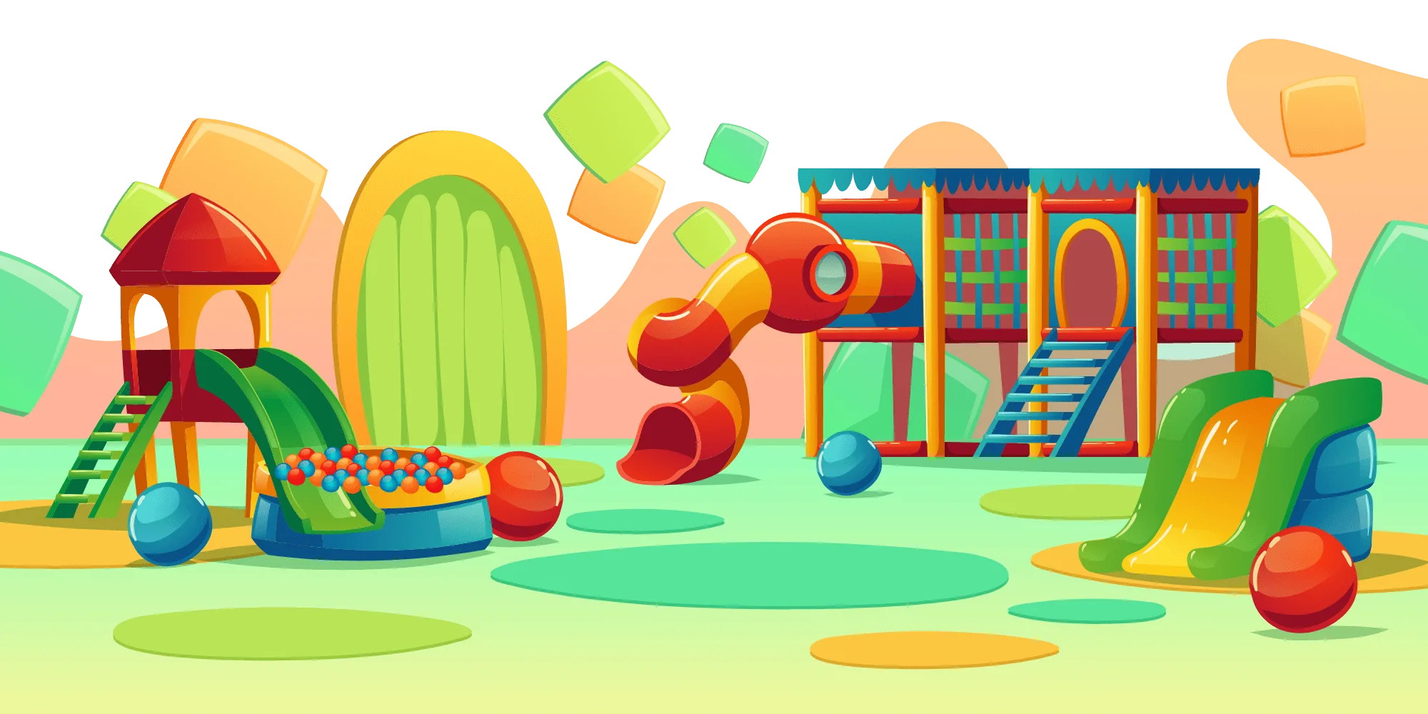 Whimsical Colorful Playground Clipart with Exciting Play Structures and Slides