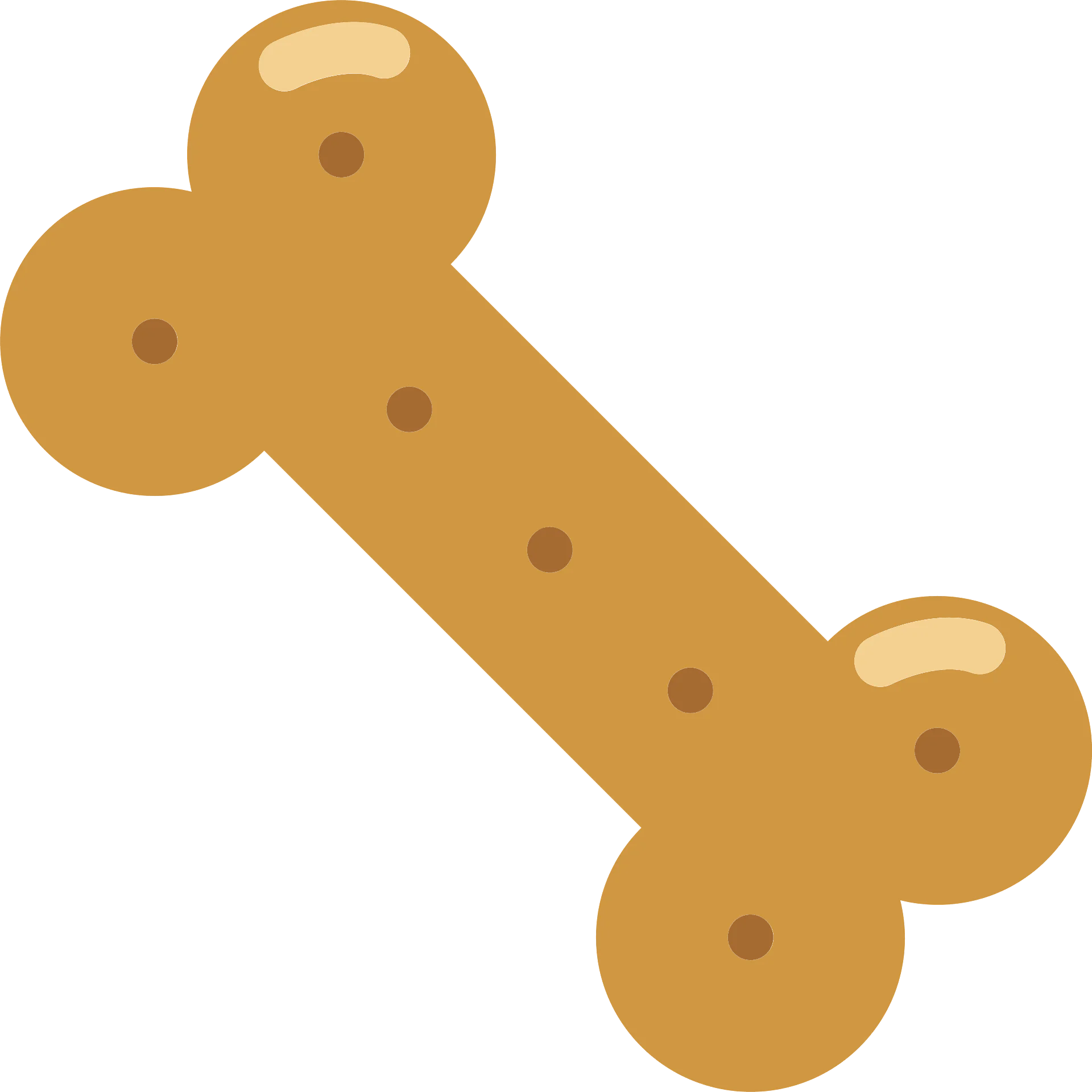 Golden-Brown Stylized Dog Bone Clipart Illustration with Rounded Ends