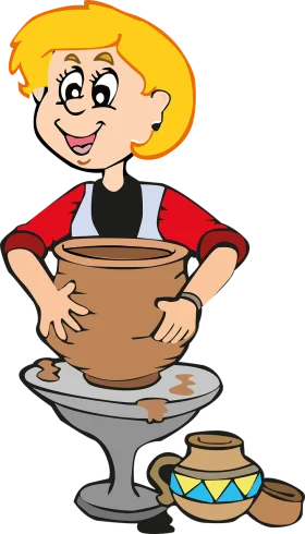 Cheerful Cartoon Potter Crafting Clay Pottery Clipart Illustration