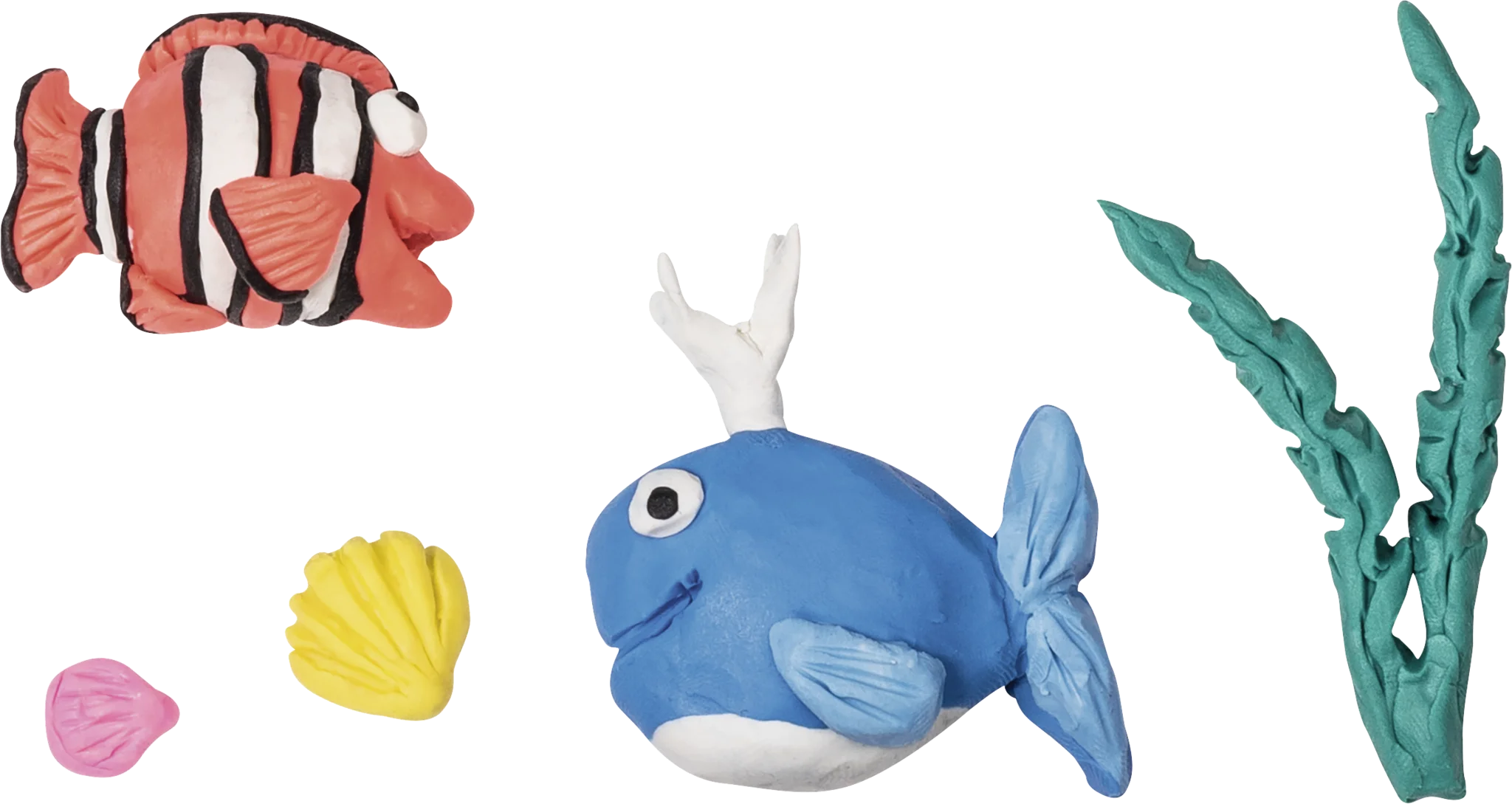 Handcrafted Marine Life Clay Clipart with Whimsical Sea Creatures and Elements