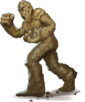 Rugged Rocky Clay Creature Clipart: Muscular Stone Golem in Dynamic Pose