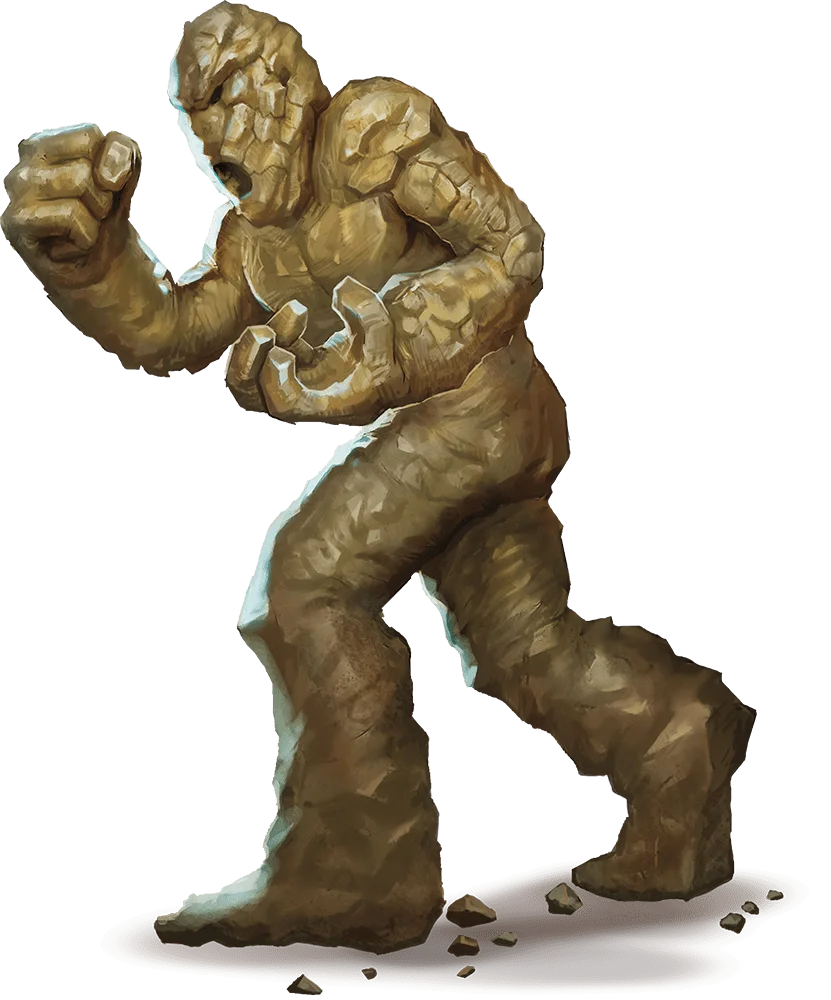 Rugged Rocky Clay Creature Clipart: Muscular Stone Golem in Dynamic Pose
