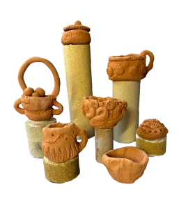 Rustic Ceramic Clay Pottery Clipart Collection with Textured Vessels
