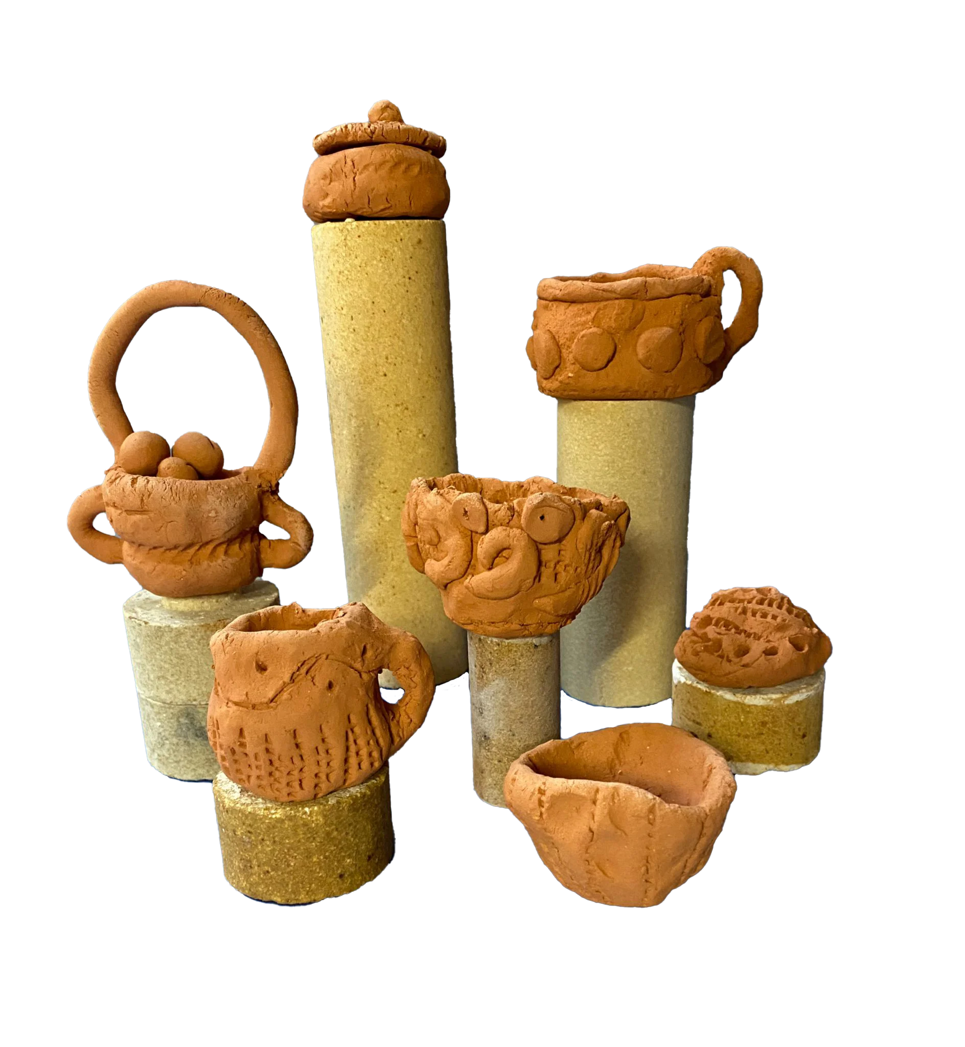 Rustic Ceramic Clay Pottery Clipart Collection with Textured Vessels