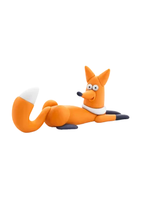 Whimsical Orange Fox Clipart Sculpture with Playful Cartoon Expression