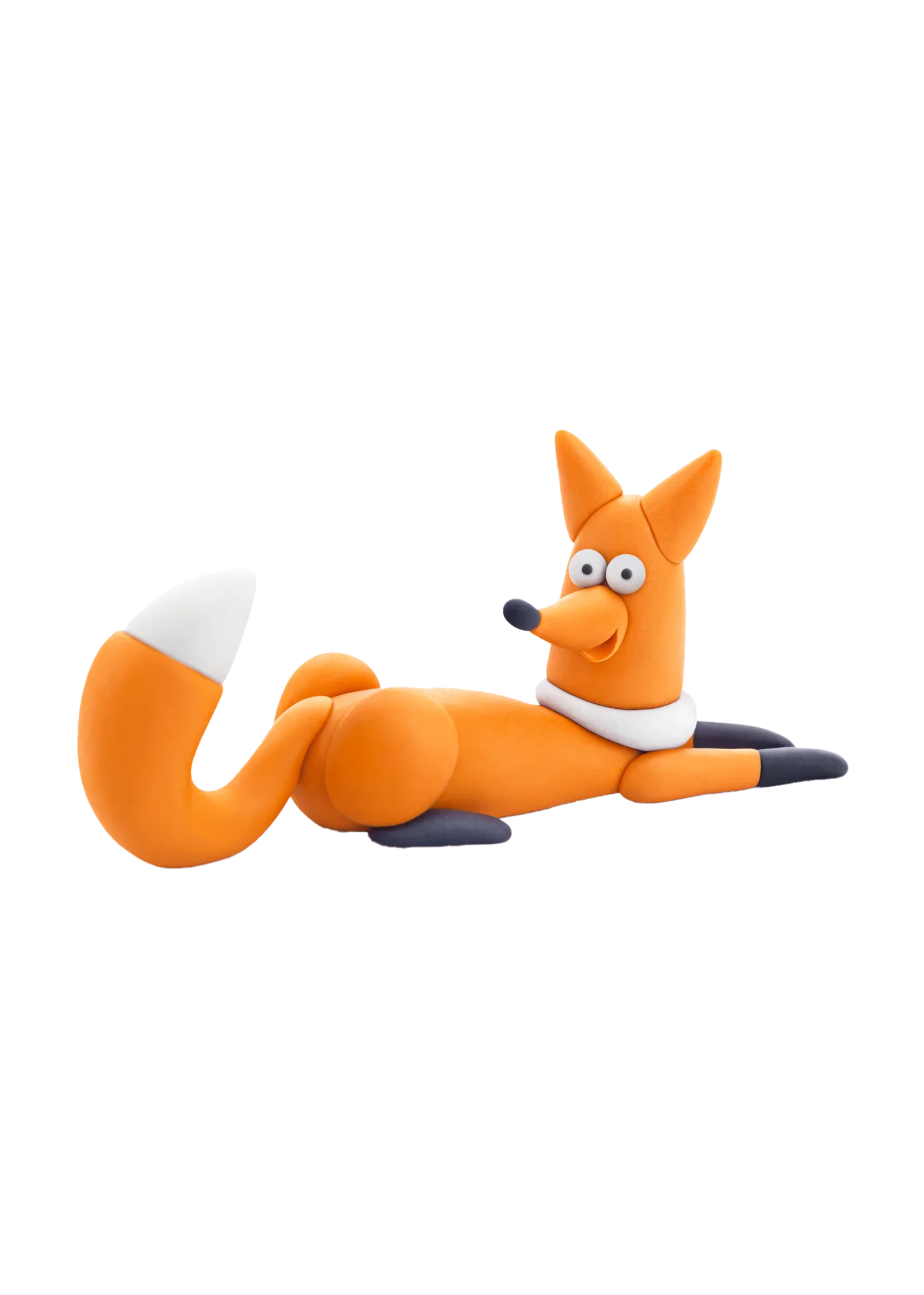 Whimsical Orange Fox Clipart Sculpture with Playful Cartoon Expression