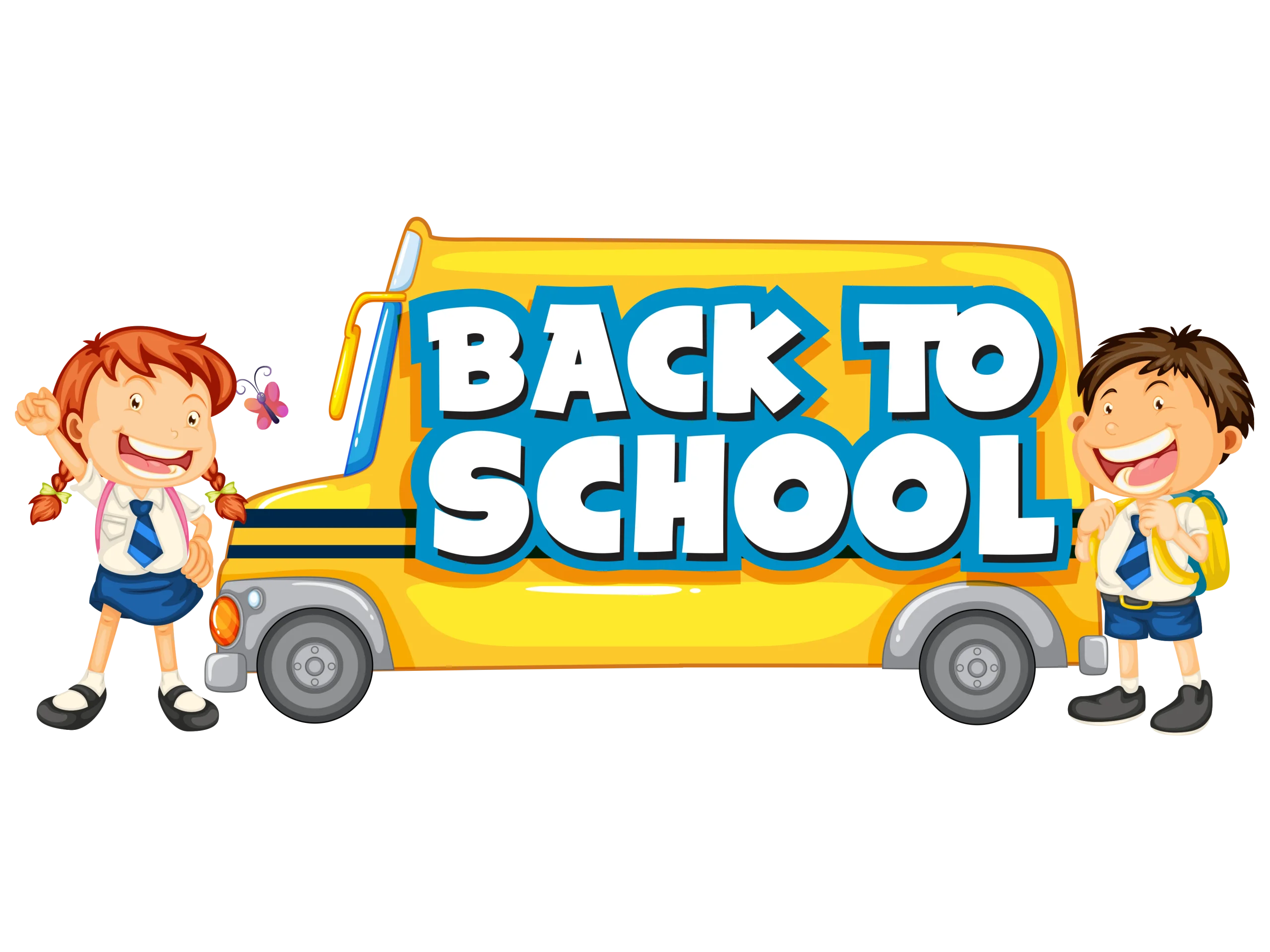 Cheerful Back to School Clipart Illustration with Yellow School Bus and Students