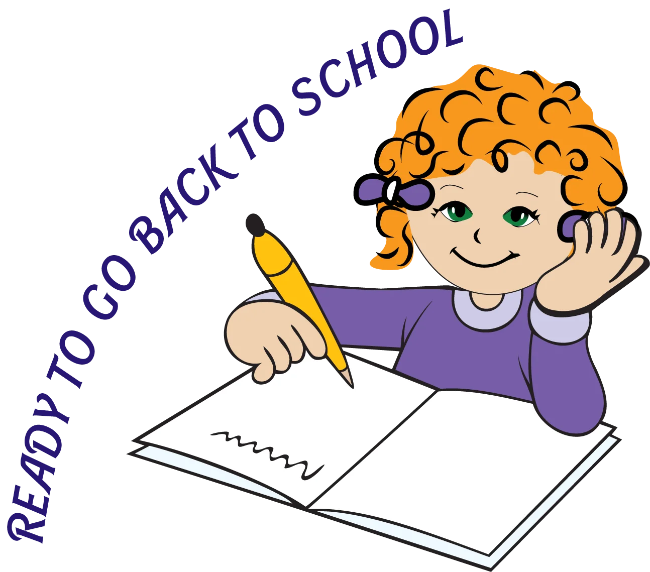 Cheerful Curly-Haired Student Preparing for Learning Adventure Clipart