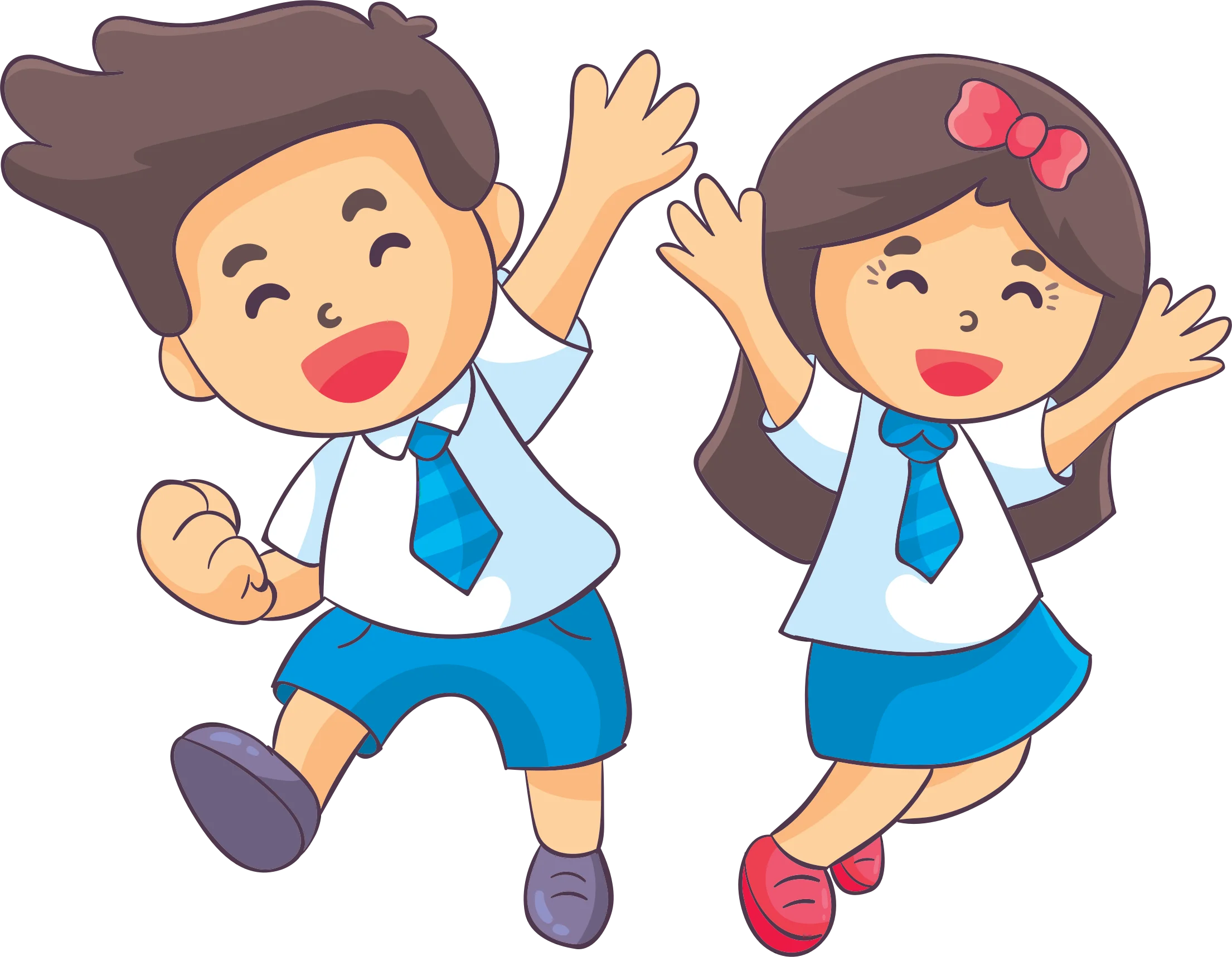 Cheerful Elementary Students Back to School Clipart Illustration with Excitement