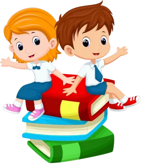 Cheerful School Children Riding Colorful Books Clipart Illustration