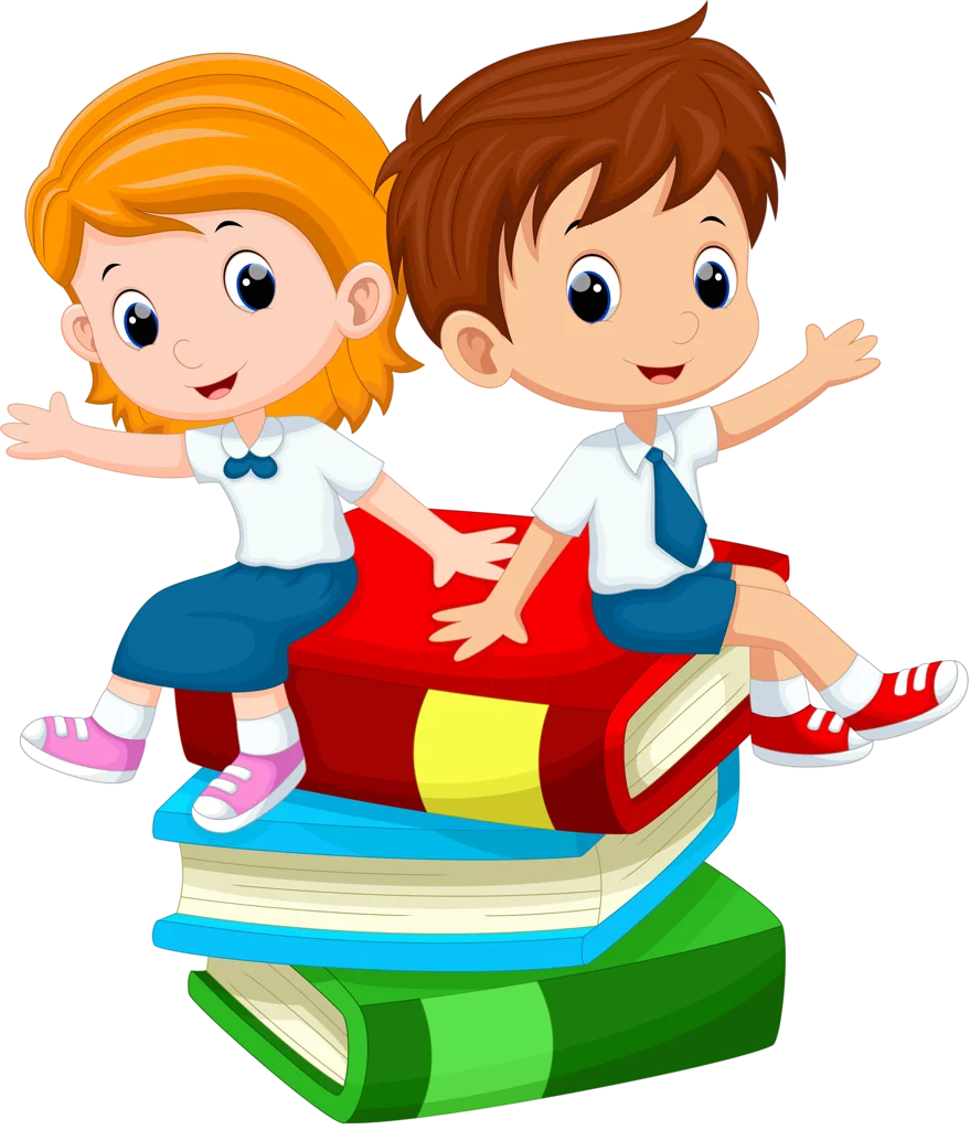 Cheerful School Children Riding Colorful Books Clipart Illustration