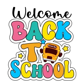 Cheerful Welcome Back to School Cartoon Clipart Design with School Bus
