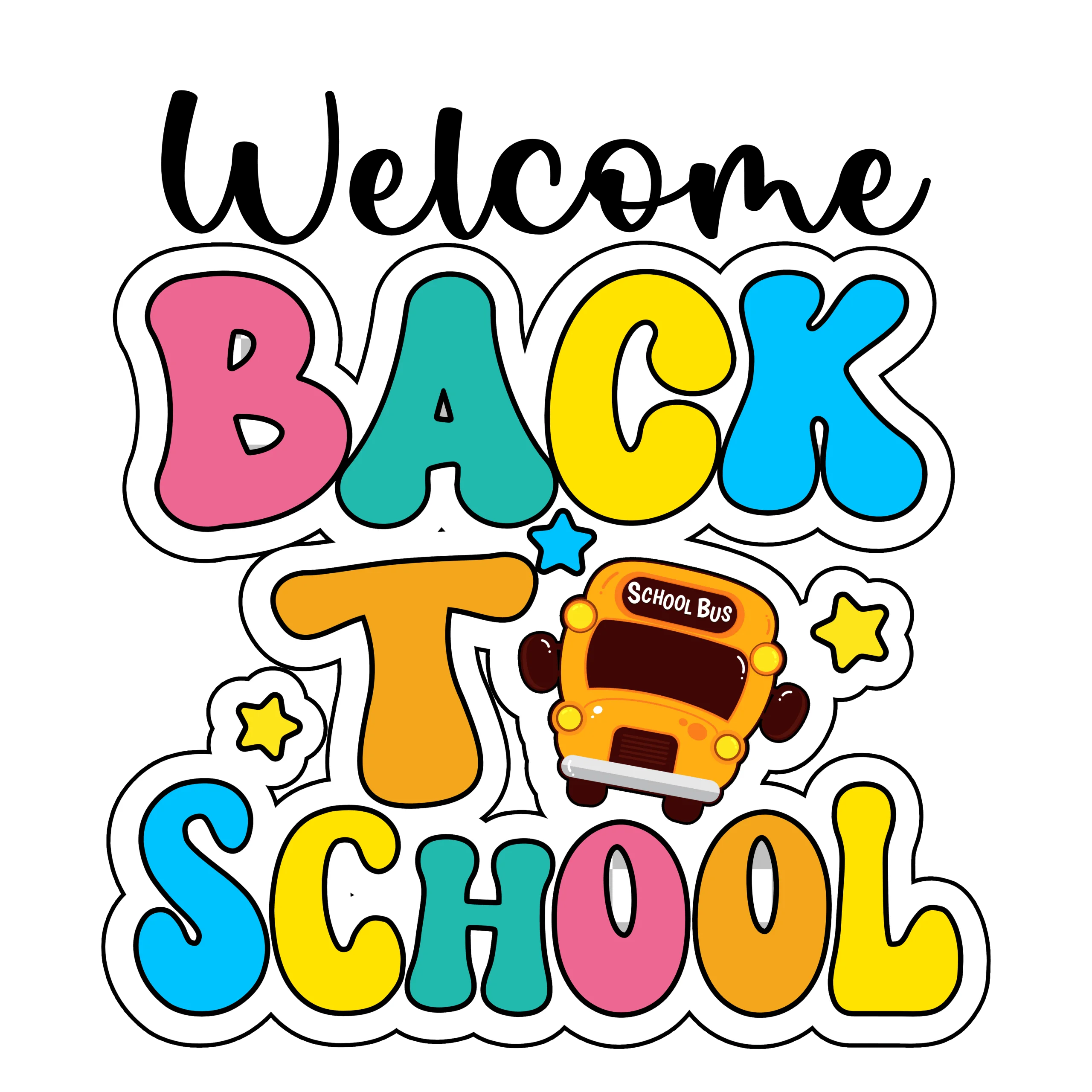 Cheerful Welcome Back to School Cartoon Clipart Design with School Bus