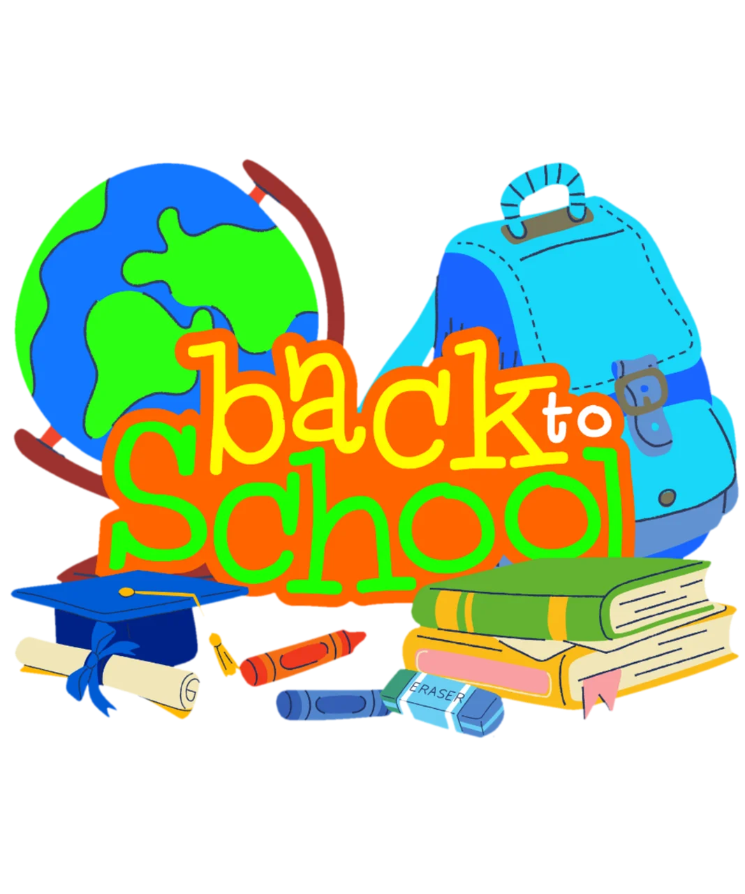Colorful and Playful Back to School Clipart Design with Educational Elements