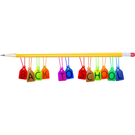 Colorful School Supplies Hanging on Pencil - Back to School Clipart Design