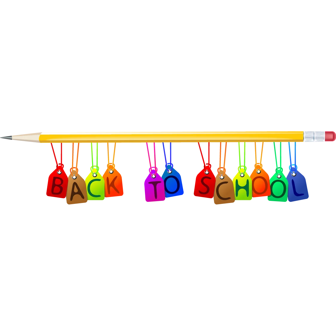 Colorful School Supplies Hanging on Pencil - Back to School Clipart Design