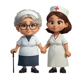 Compassionate Healthcare Heroes: Elderly and Young Nurses Clipart Illustration
