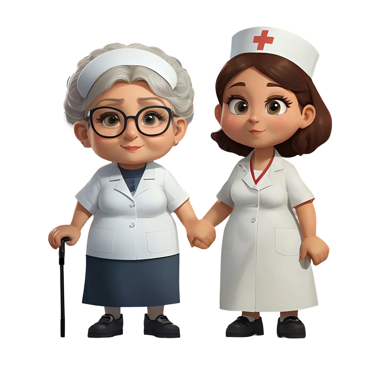 Compassionate Healthcare Heroes: Elderly and Young Nurses Clipart Illustration