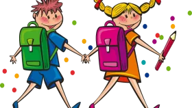 Two Cheerful Elementary School Students Heading Back to School Clipart Adventure