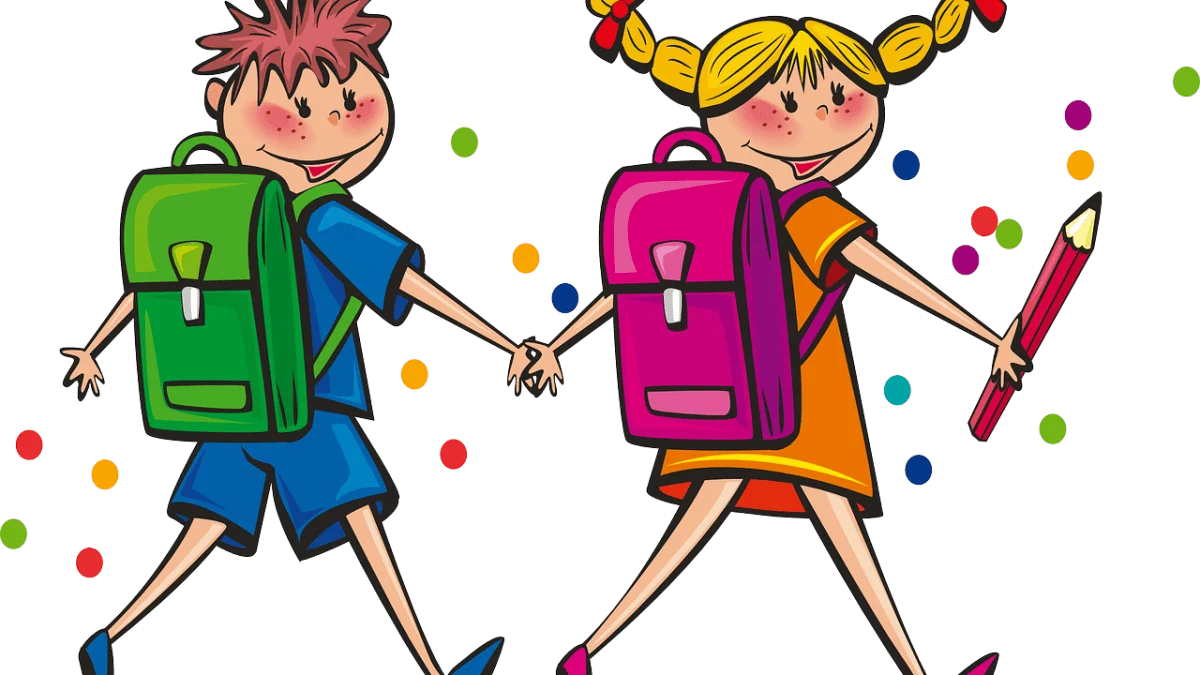 Two Cheerful Elementary School Students Heading Back to School Clipart Adventure