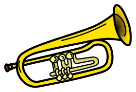 Cheerful Yellow Brass Trumpet Musical Instrument Cartoon Clipart Illustration
