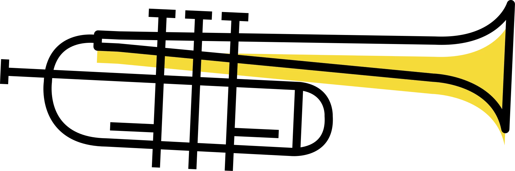 Classic Brass Trumpet Clipart Design with Bold Yellow and Black Outline