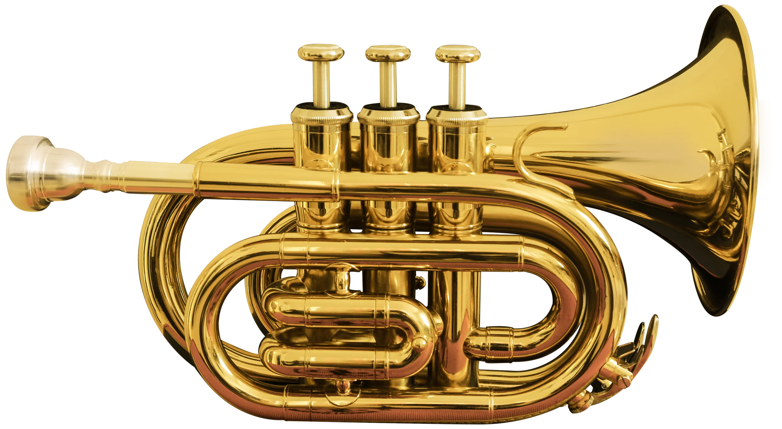 Gleaming Gold Pocket Trumpet Clipart - Compact Brass Musical Instrument Illustration