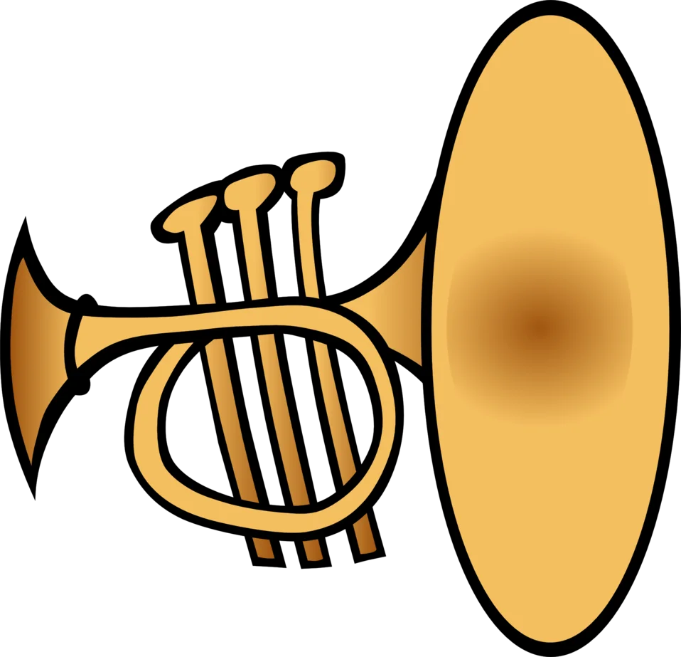 Golden Brass Trumpet Clipart: A Stylized Musical Instrument Illustration