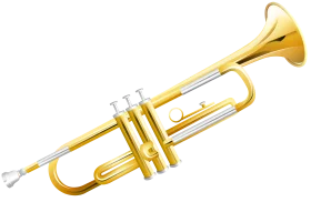 Golden Brass Trumpet Clipart: Elegant Musical Instrument Illustration with Shiny Metallic Finish