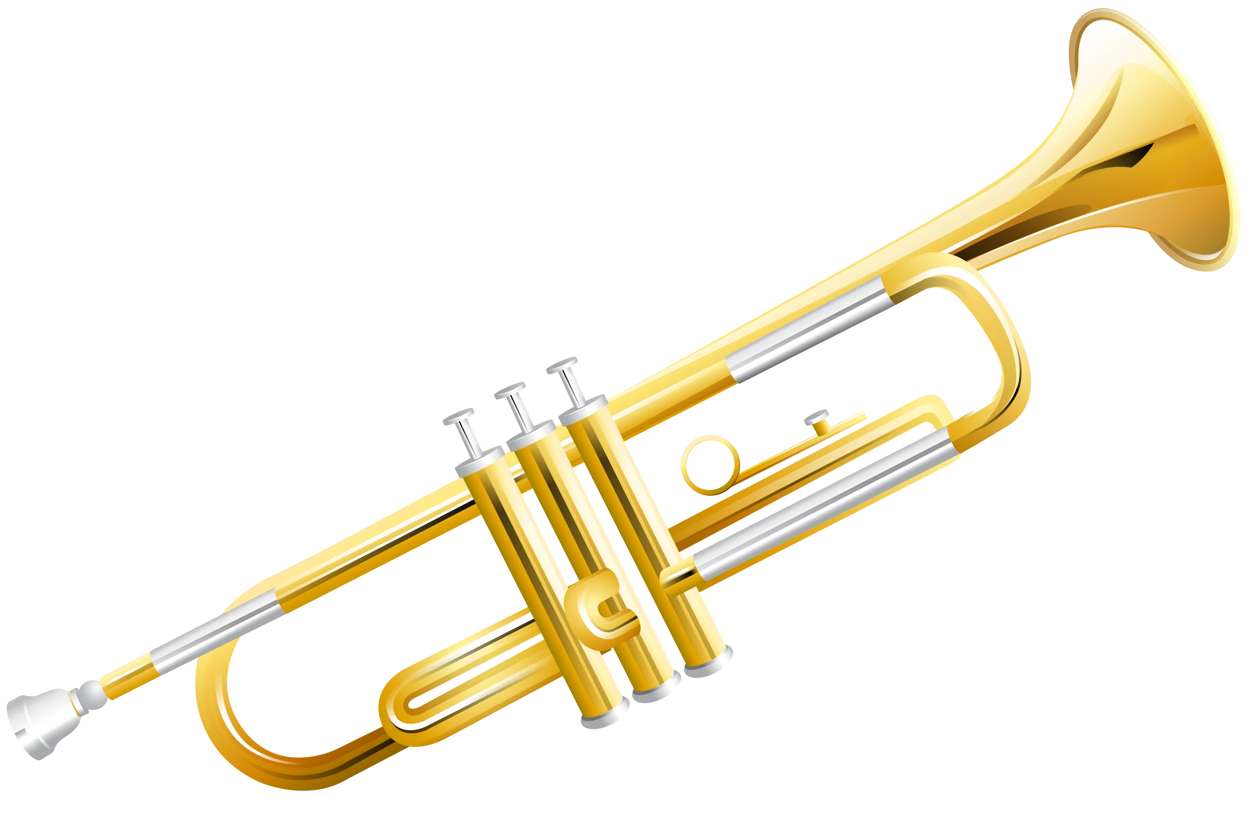 Golden Brass Trumpet Clipart: Elegant Musical Instrument Illustration with Shiny Metallic Finish