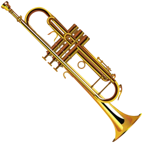 Golden Brass Trumpet Clipart Illustration with Elegant Curved Design and Polished Finish